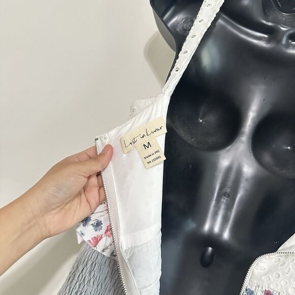 Lulus Lost In Lunar M Florance Cottagecore Linen Cotton Eyelet Tiered Maxi Dress - Picture 12 of 14